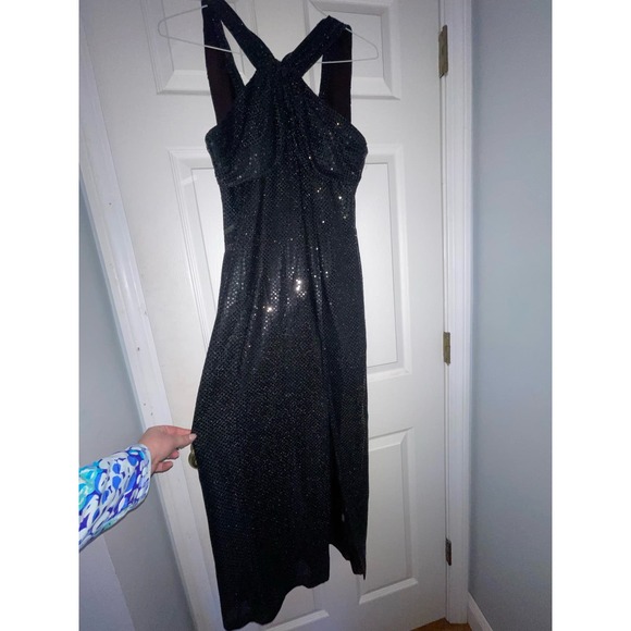 Vintage 80s night studio black sequin side slit‎ dress size 12 - Picture 4 of 6